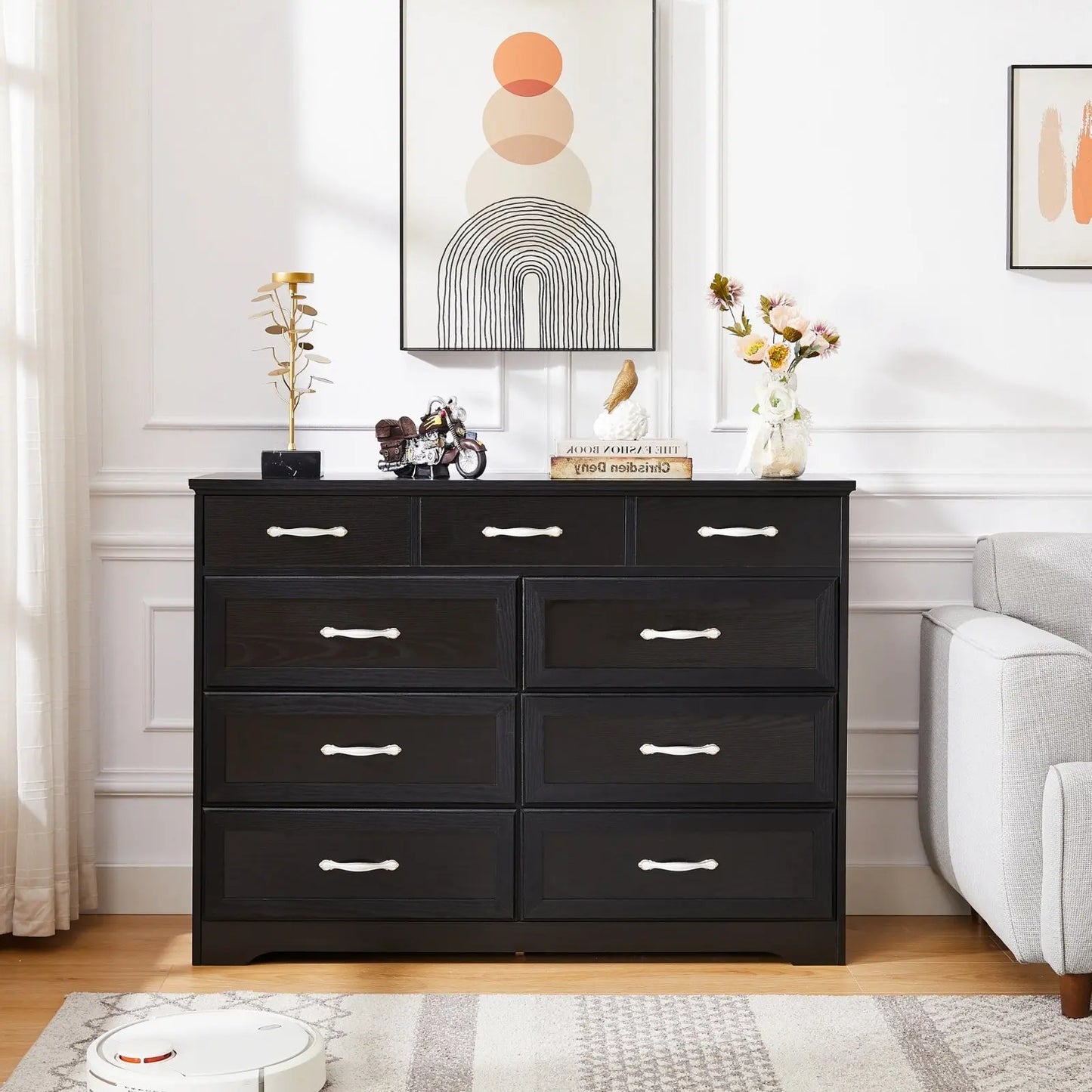 9 Drawer Long Dresser With Antique Handles My Store