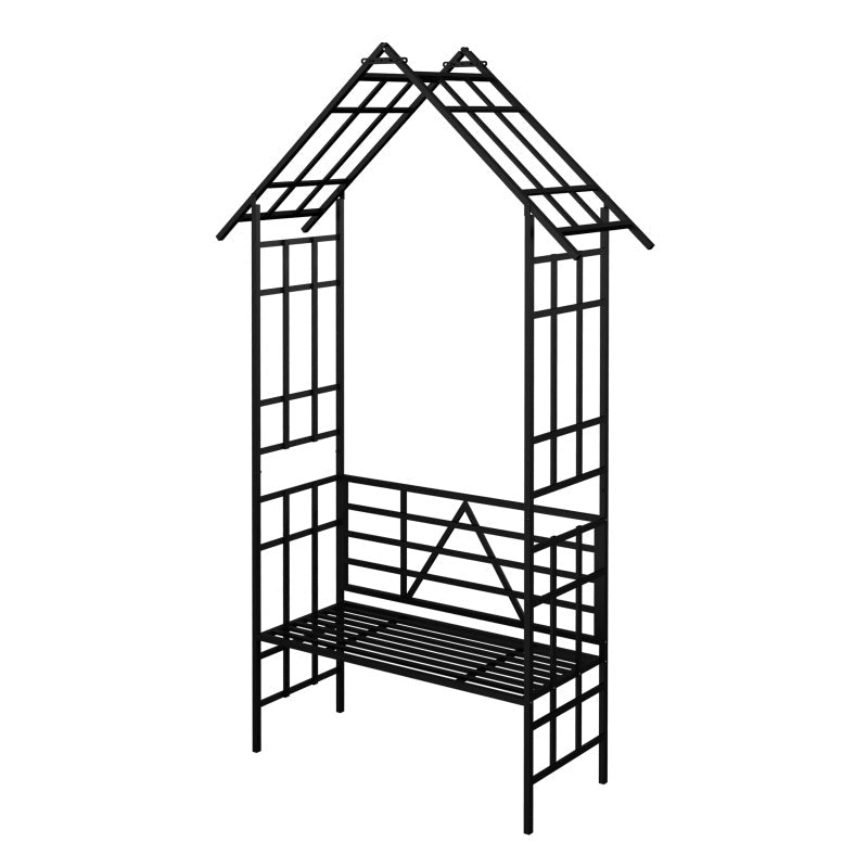 Metal Garden Arch, With Benches- Black Inkedjoy