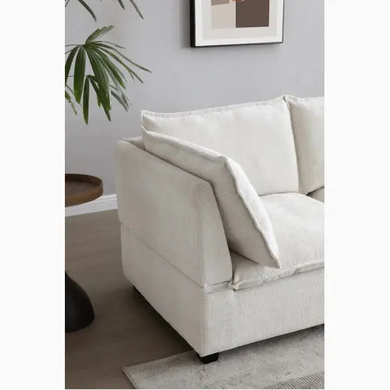 Sectional Sofa, Linen Fabric Set With Convertible Ottoman My Store
