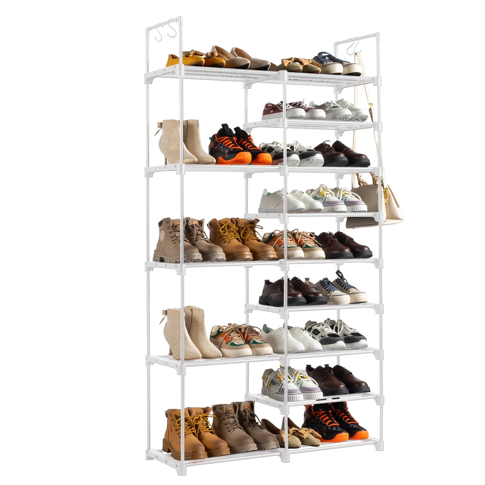 Double Row 9-Layer Shoe Rack With Handles White Inkedjoy