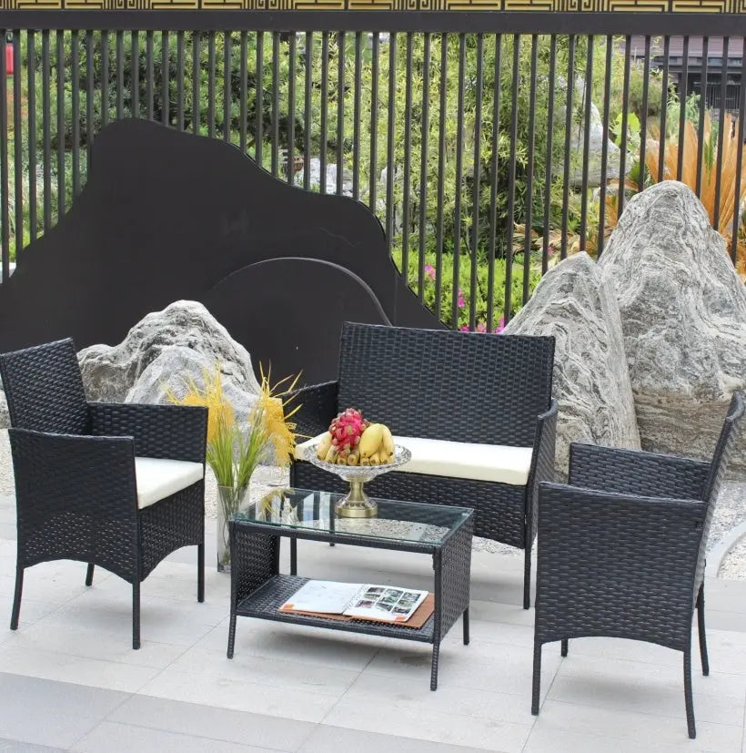 4PC Rattan Patio Set Outdoor Cushioned Wicker Sofa - Beige My Store