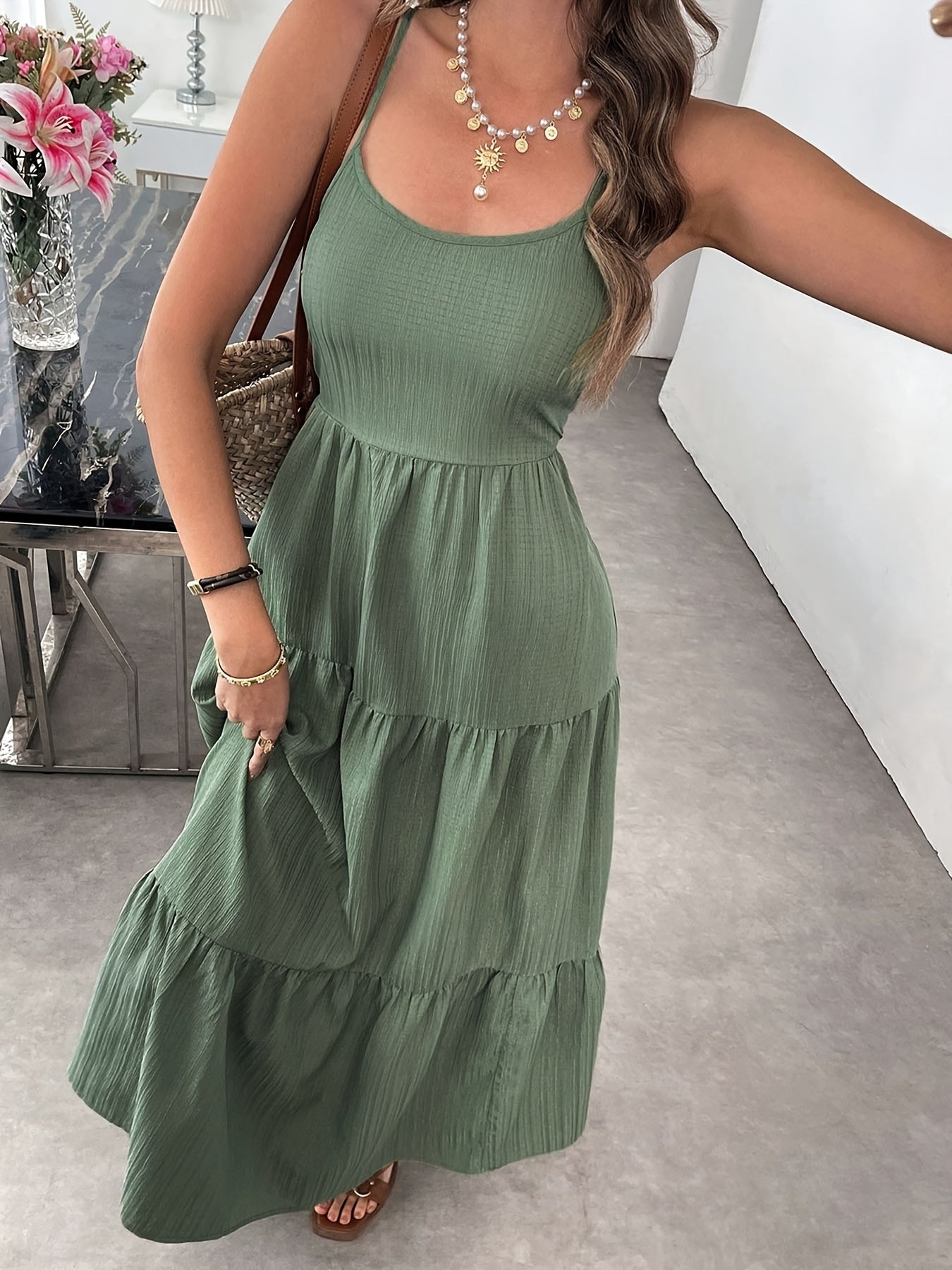 Women's Summer Sleeveless Tie-Bow Dress - Casual Beach Vacation Flowy Maxi Sundress Inkedjoy