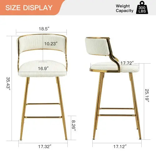 SET OF 2,26 Counter Height Bar Stools Corduroy Kitchen Island Counter Bar Stool With Back,golden Chromed Base And Footrest My Store