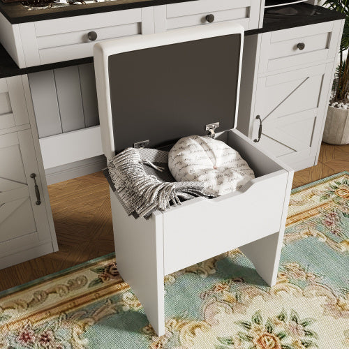 Farmhouse Vanity Desk With Mirror And LED Lights With 5 Drawers And 4 Cabinets And Cushion Stool Inkedjoy