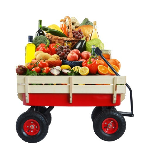 Outdoor Wagon All Terrain Pulling Wood Railing Air Tires Inkedjoy