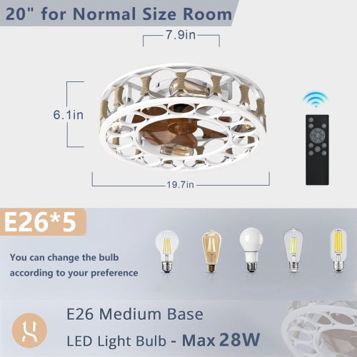 Cage Ceiling Fan With Light Remote Control 6 Speed Reversible Blades, 4 LED Bulbs Included My Store