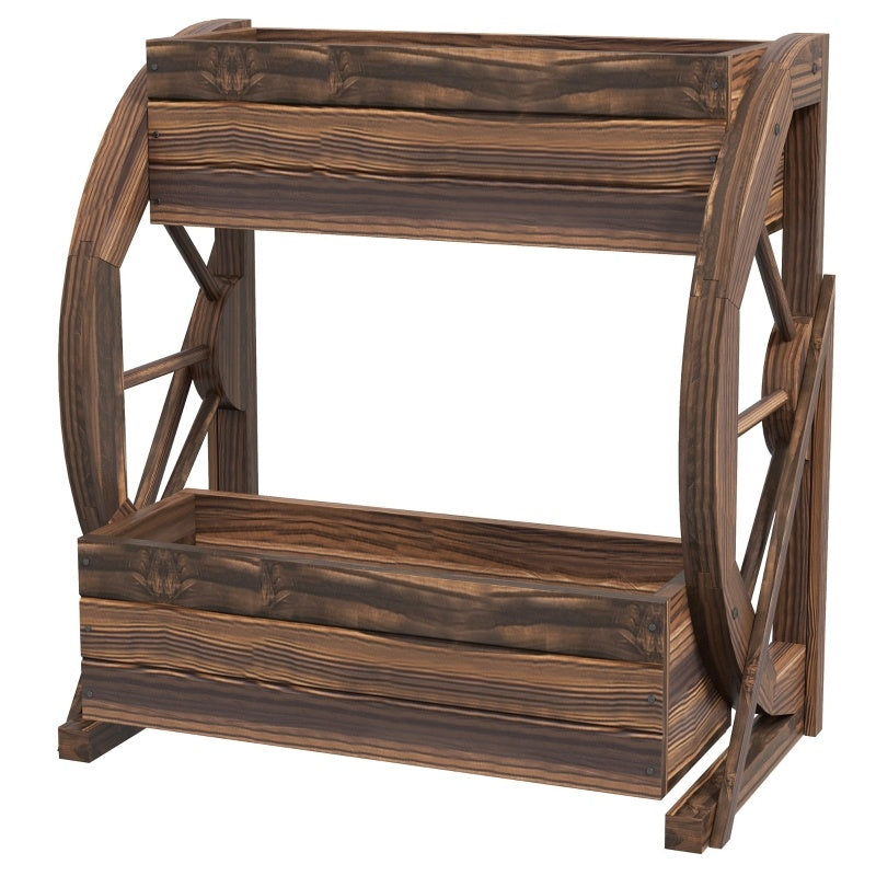 Wooden Wagon Planter Box, 2-Tier Raised Garden Bed, For Vegetables Flowers Herbs My Store