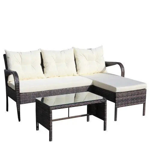 Outdoor Patio Furniture Sets 3 Piece Conversation Set Wicker Ratten Sectional Sofa With Seat CushionsBeige Cushion My Store