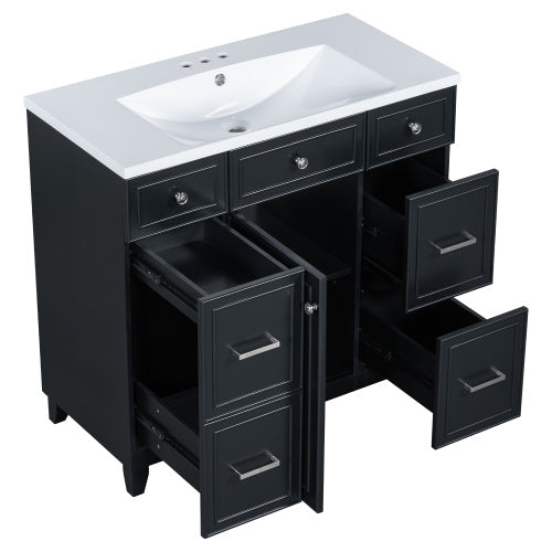 Vanity Cabinet With Sink Top Combo Set  And 3 Drawers- Black Ohberri