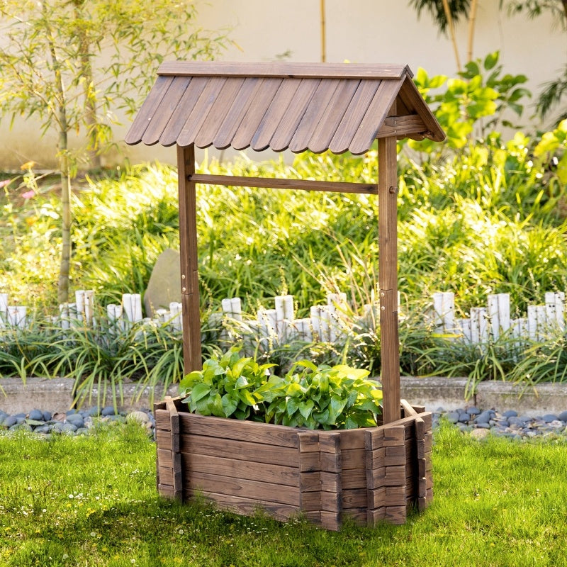 Wishing Well Planter, Wooden Raised Garden Bed Inkedjoy