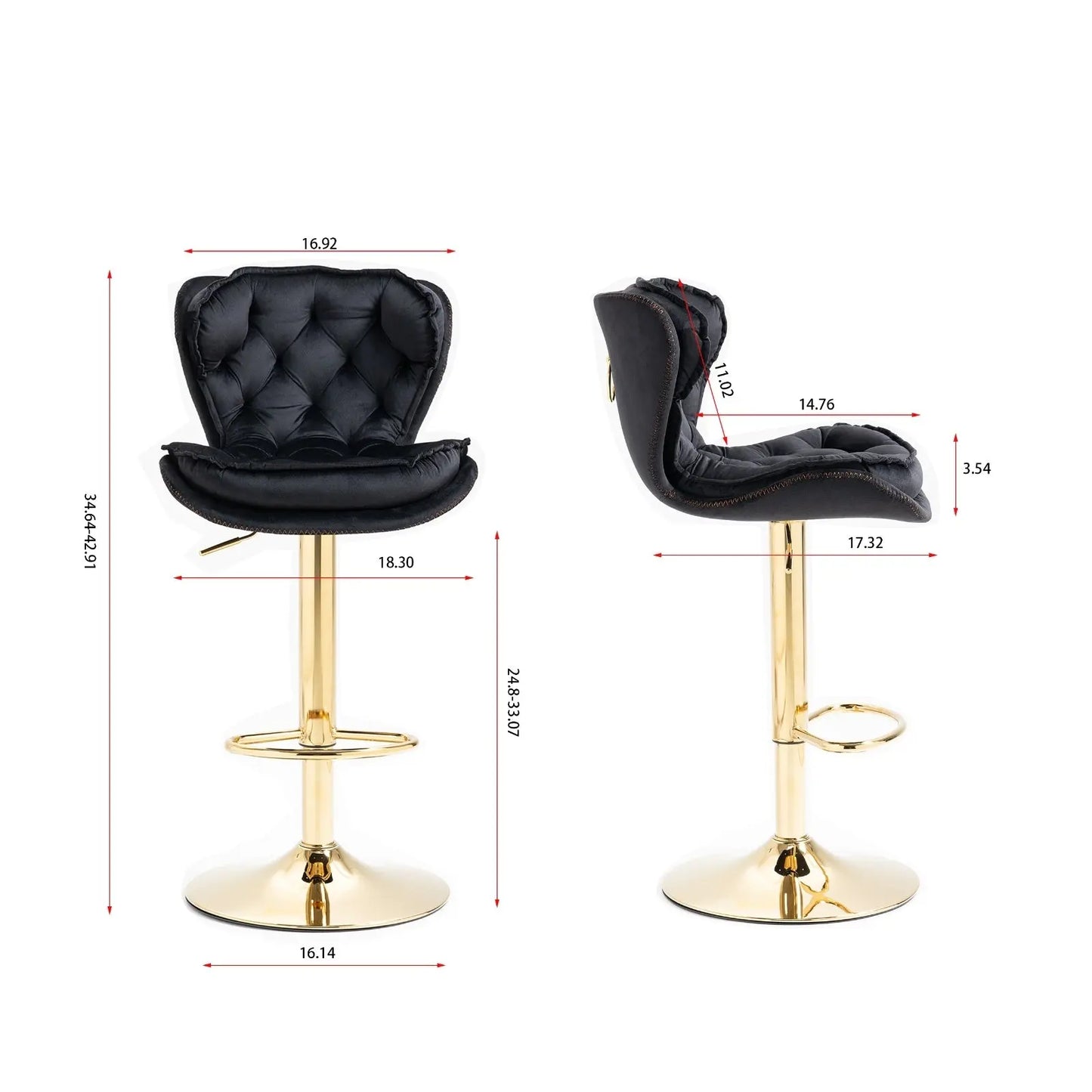 Set Of 2 Bar Stools Chrome Base, Swivel, Adjustable Height, Velvet My Store