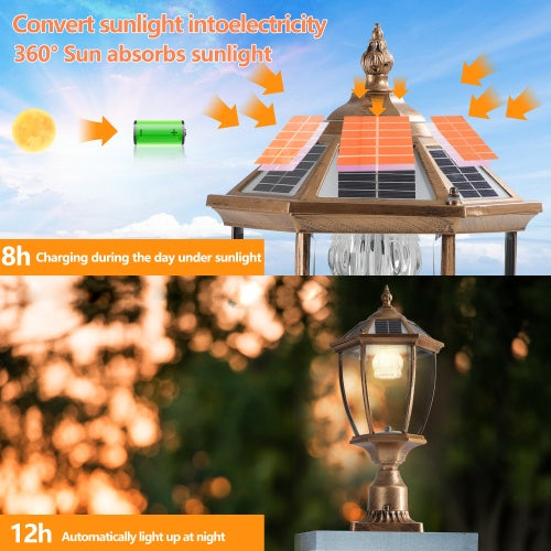 Vintage Gold Solar Pillar Headlight With Dimmable LED 1-Pack My Store