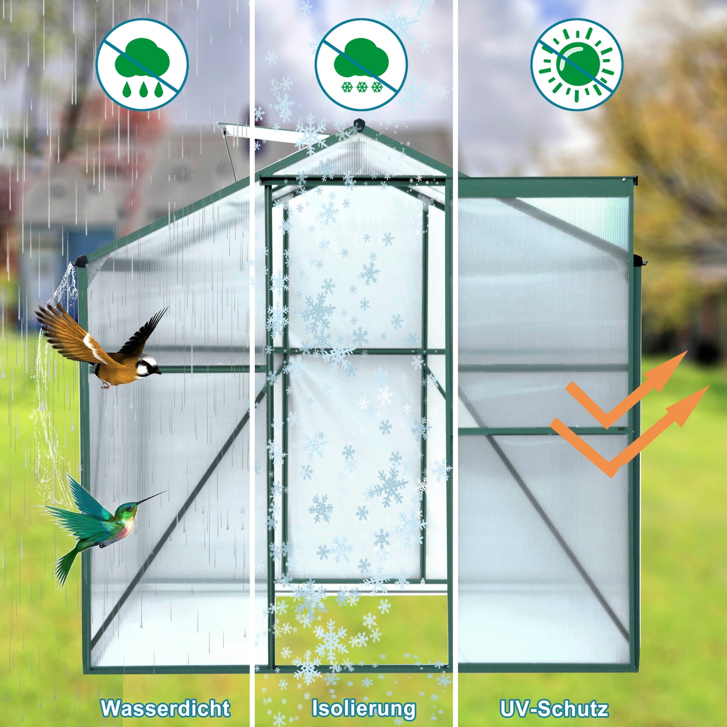 Polycarbonate Greenhouse,6'x 8' Heavy Duty Walk-in Plant Garden Greenhouse Inkedjoy