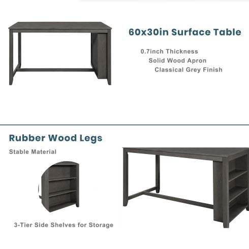 5 Pieces Counter Height Rustic Farmhouse Dining Room Wooden Bar Table Set With 2 Stools And 2 Chairs, Gray Inkedjoy