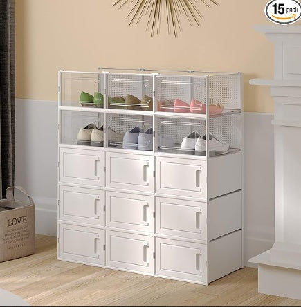 15 Pack Foldable Shoe Box Storage Containers Inkedjoy