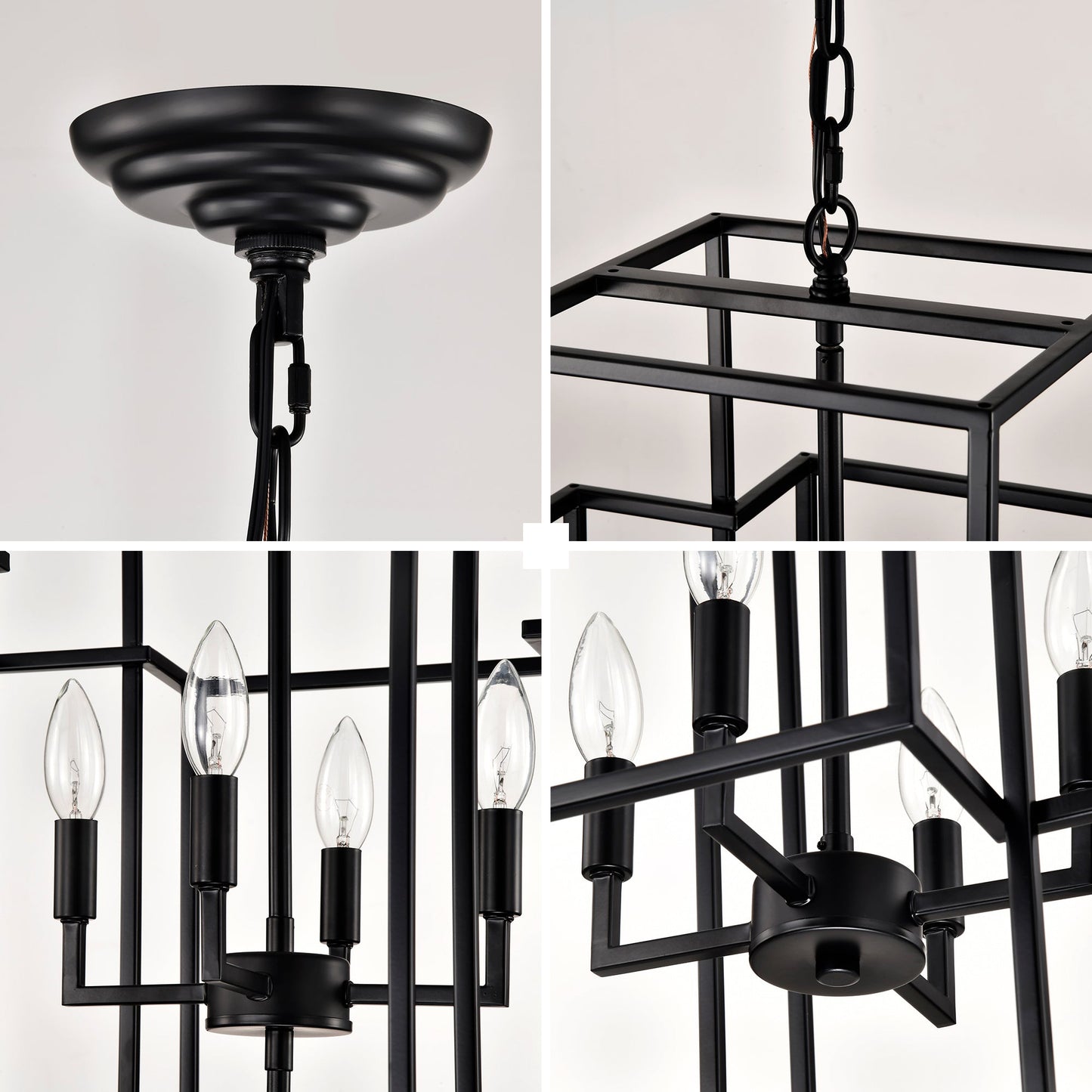 8-Light Metal Lantern Tiered Pendant Hanging Light Fixtures Inkedjoy