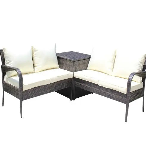 3 Piece Patio Sectional Wicker Rattan Outdoor Furniture Sofa Set With Storage Box Brown My Store