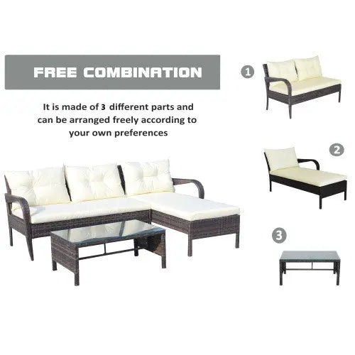 Outdoor Patio Furniture Sets 3 Piece Conversation Set Wicker Ratten Sectional Sofa With Seat CushionsBeige Cushion My Store