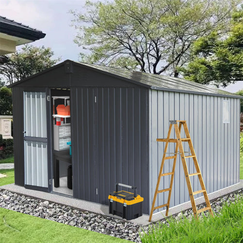 Storage Shed 11 X 12.5 With Galvanized Steel Frame  Windows -Gray Inkedjoy
