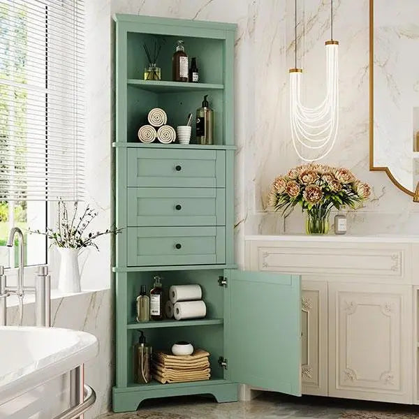 Green Triangular High Cabinet With 3 Drawers And Adjustable Shelves My Store