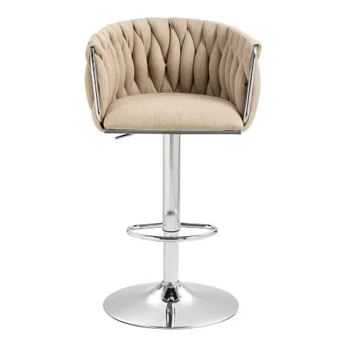 360 Fabric Cover Swivel Bar Stools Set Of 2, Adjustable Counter Height Bar Chairs With Woven Back & Footrest, Silver Chromed Bar Stools For Kitchen Island, Cafe, Pub My Store