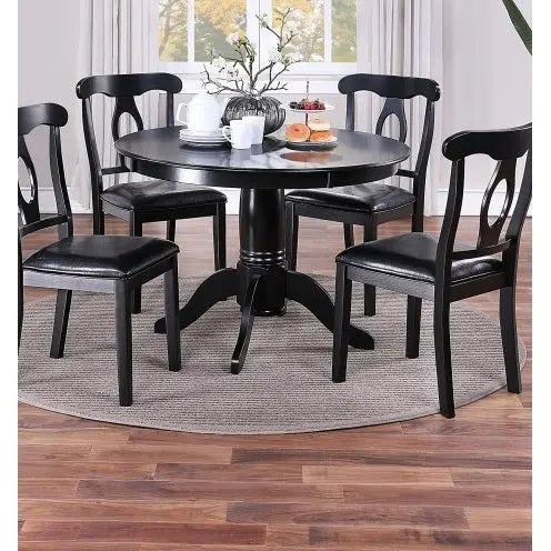 Classic Design Dining Room 5pc Set Round Table 4x Side Chairs Black My Store