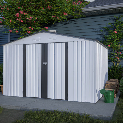 10X8 FT Outdoor Storage Shed- Grey Inkedjoy