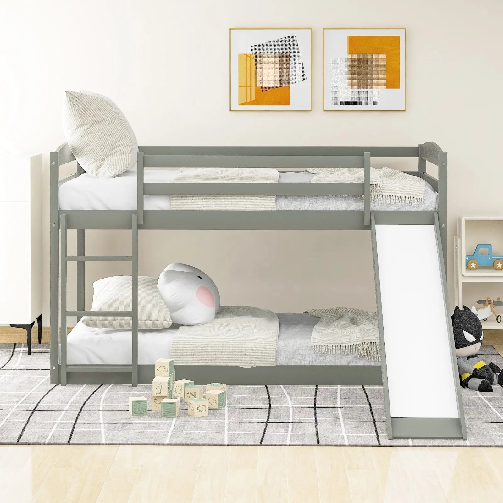 Gray Twin Twin Bunk Bed Convertible Slide Ladder My Store