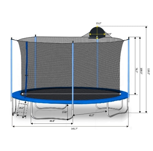 12FT Trampoline With Basketball Hoop W Ladder And Safety Enclosure Net My Store