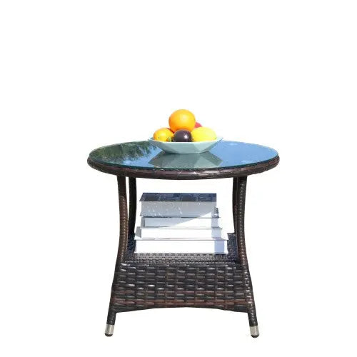 Outdoor Patio Furniture 1 Round Coffee Table With Clear Tempered Glass My Store