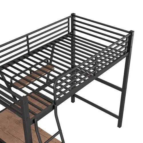 Twin Size Loft Metal&MDF Bed With Desk And Shelf, Black My Store
