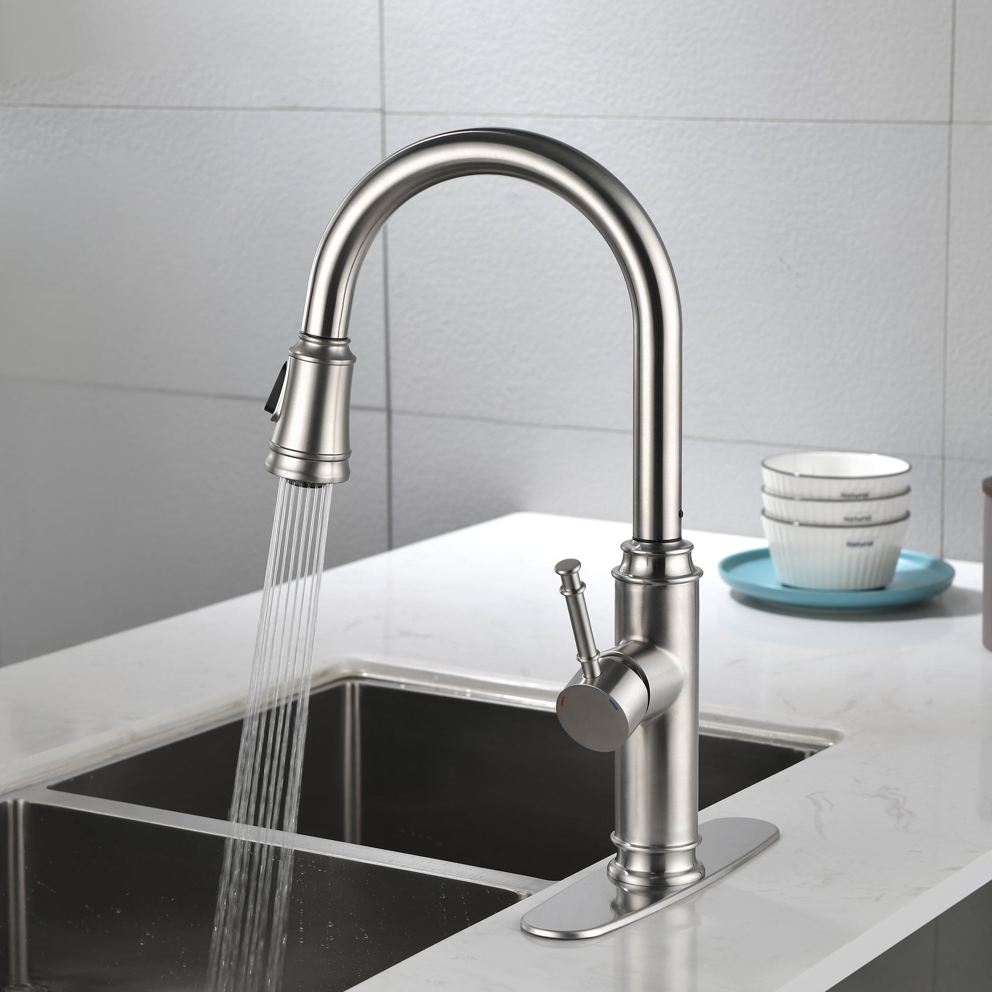 Single Handle High  Pull Out Kitchen Faucet- Stainless Steel Ohberri