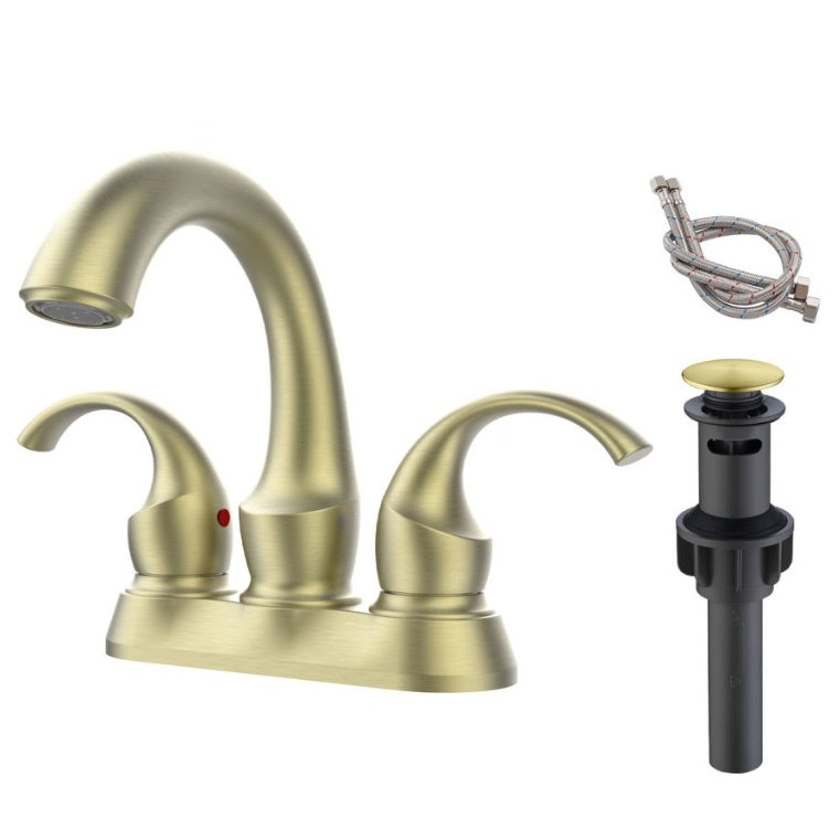 Bathroom Faucet 2-Handle Brushed Gold With Aerator, Swan Style 4-inch My Store