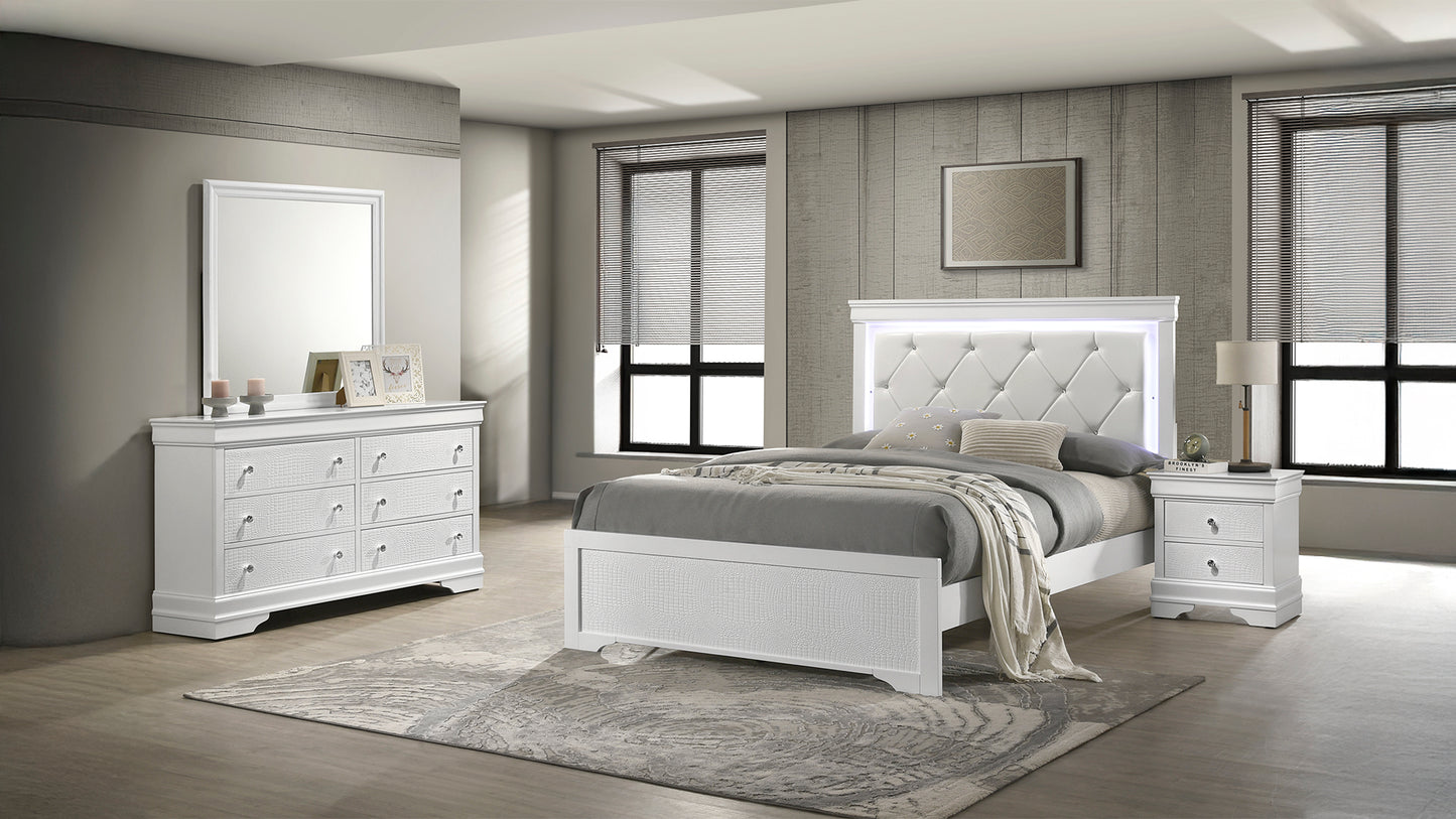 4 Piece Twin Bedroom Set with Upholstered LED Headboard, Wood Frame in White - Ohberri