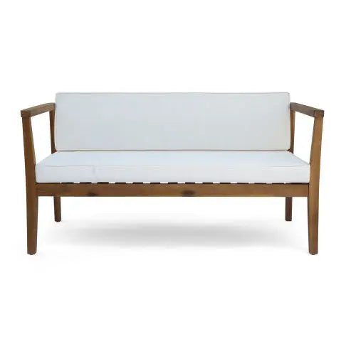 Outdoor 4-Seater Acacia Wood Chat Set With Coffee Table With Cushions, Teak And Beige My Store