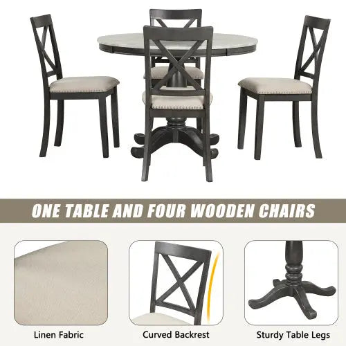 5 Pieces Dining Table And Chairs Set For 4 Persons My Store