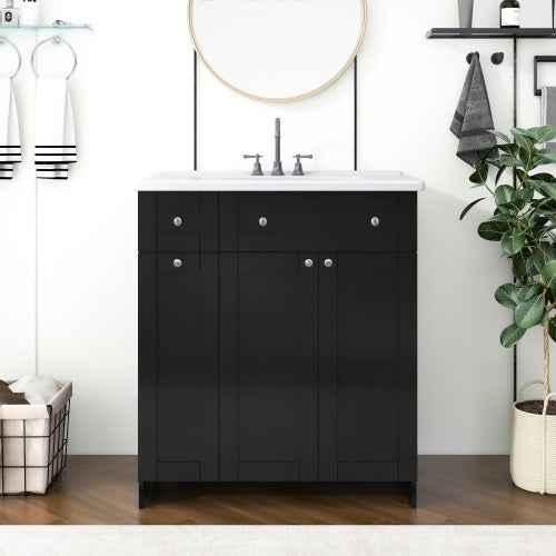 Vanity With Ceramic Sink Combo, Rich Storage Cabinet - 2 Drawers -Black My Store
