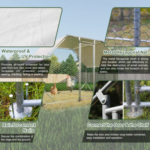 Metal Large Chicken Coop Walk-in Poultry Cage Run Flat Shaped With Waterproof Cover My Store