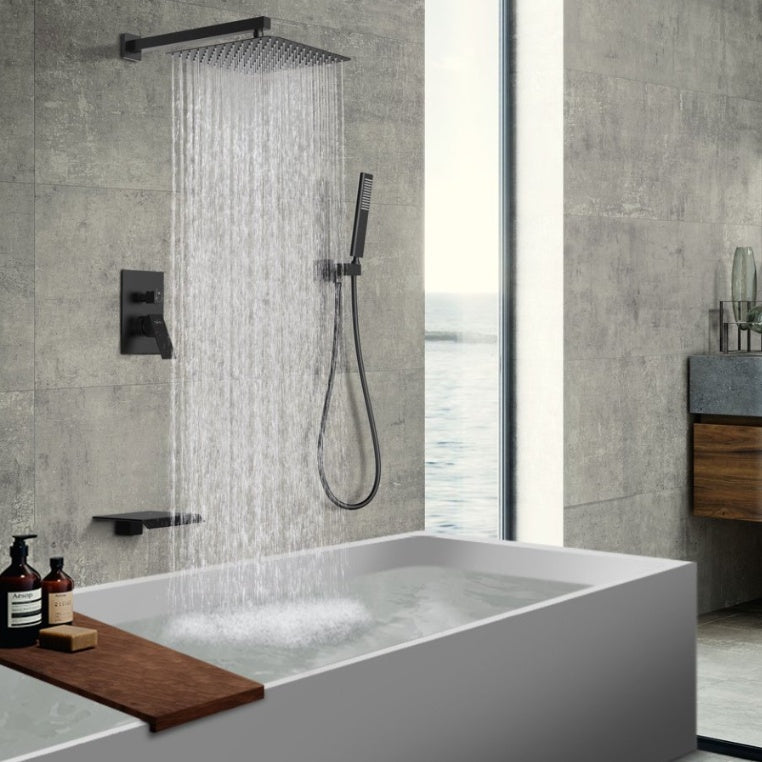 Matte Black Shower System 12 Inch Rain Shower Head With Handheld Spray Inkedjoy