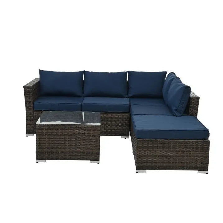 Patio Furniture, Outdoor Furniture, Seasonal PE Wicker Furniture, 4 Set Wicker Furniture With Tempered Glass Coffee Table My Store