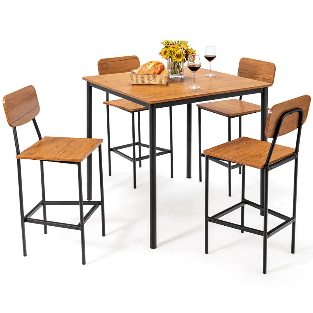 5 Pieces Industrial Dining Table Set With Counter Height Table And 4 Bar Stools My Store