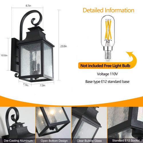 Large Outdoor Wall Light With Glass Supports Many Types Of Bulbs In 1 Pack My Store