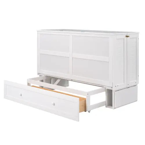 Queen Size Mobile Murphy Bed With Drawer And Little Shelves On Each Side,White My Store