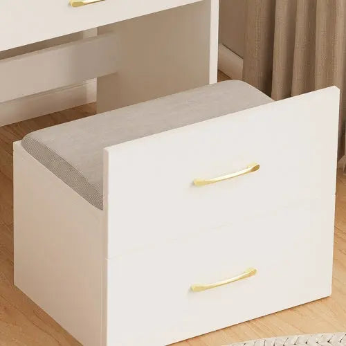 3 In 1 Vanity Desk With Open Top Mirror With Visible Glass Desktop And 3 Drawers My Store