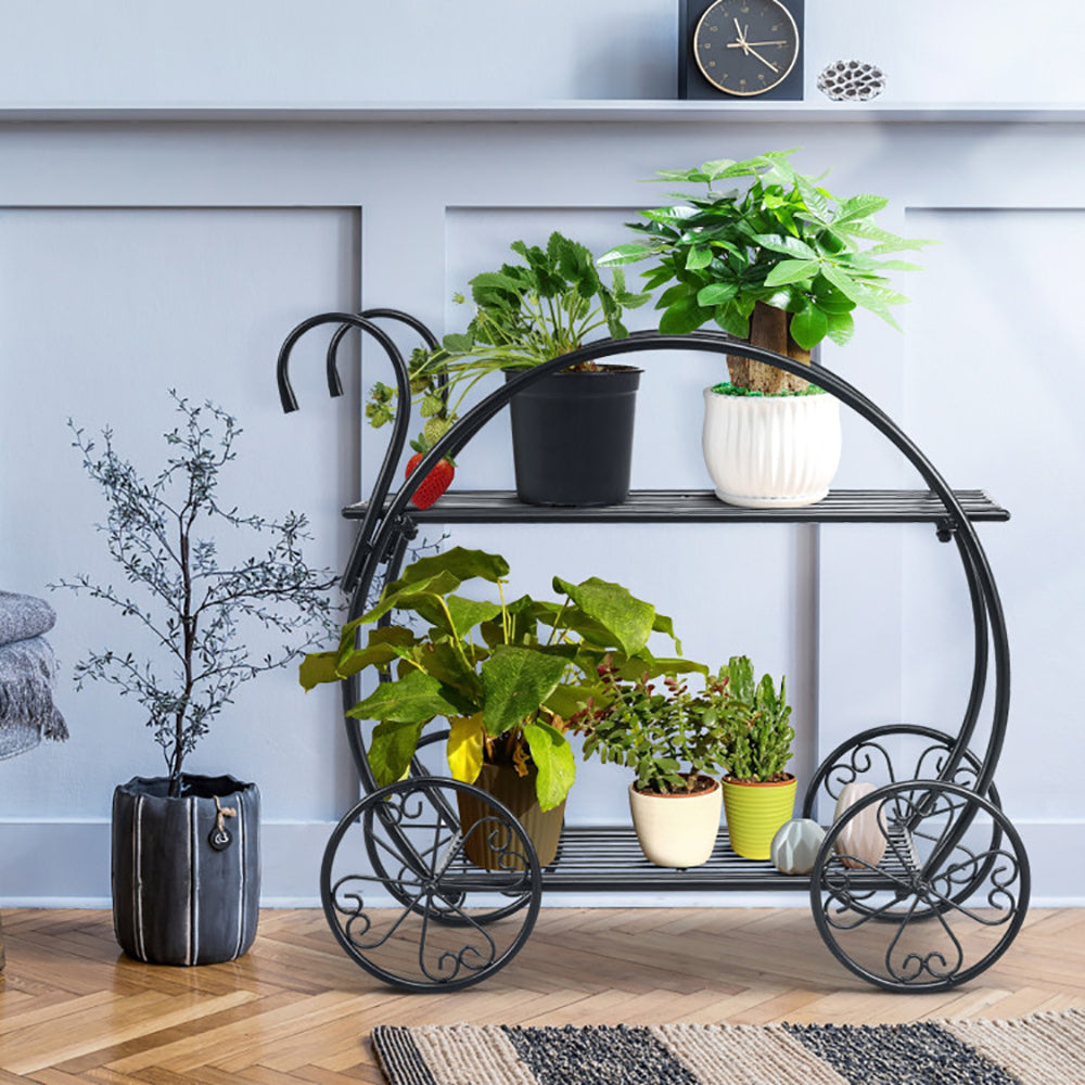 Heavy Duty Metal Flower Cart Plant Stand Inkedjoy