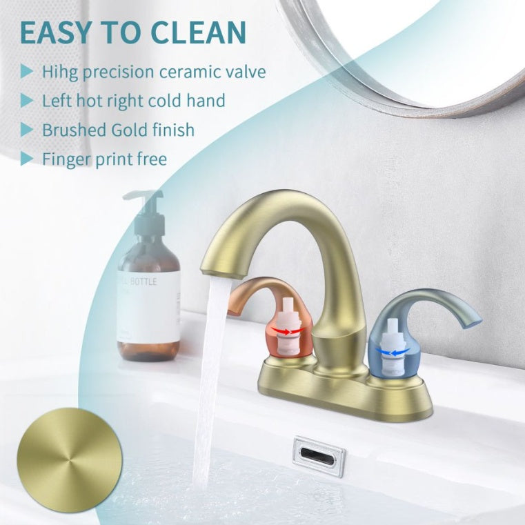Bathroom Faucet 2-Handle Brushed Gold With Aerator, Swan Style 4-inch My Store