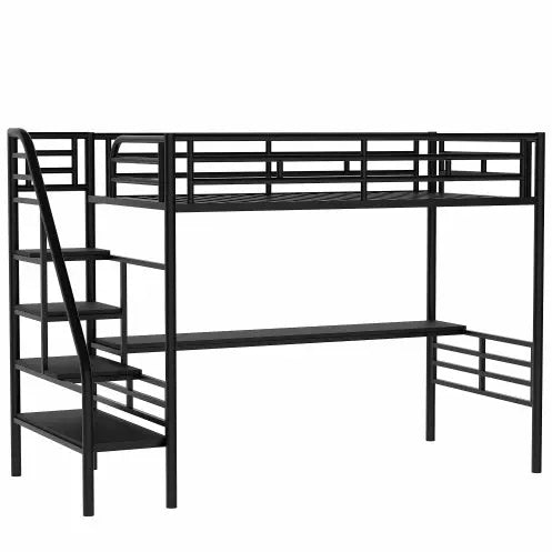 Metal Loft Bed Frame With Desk, No Box Spring Needed,Twin ,Black My Store