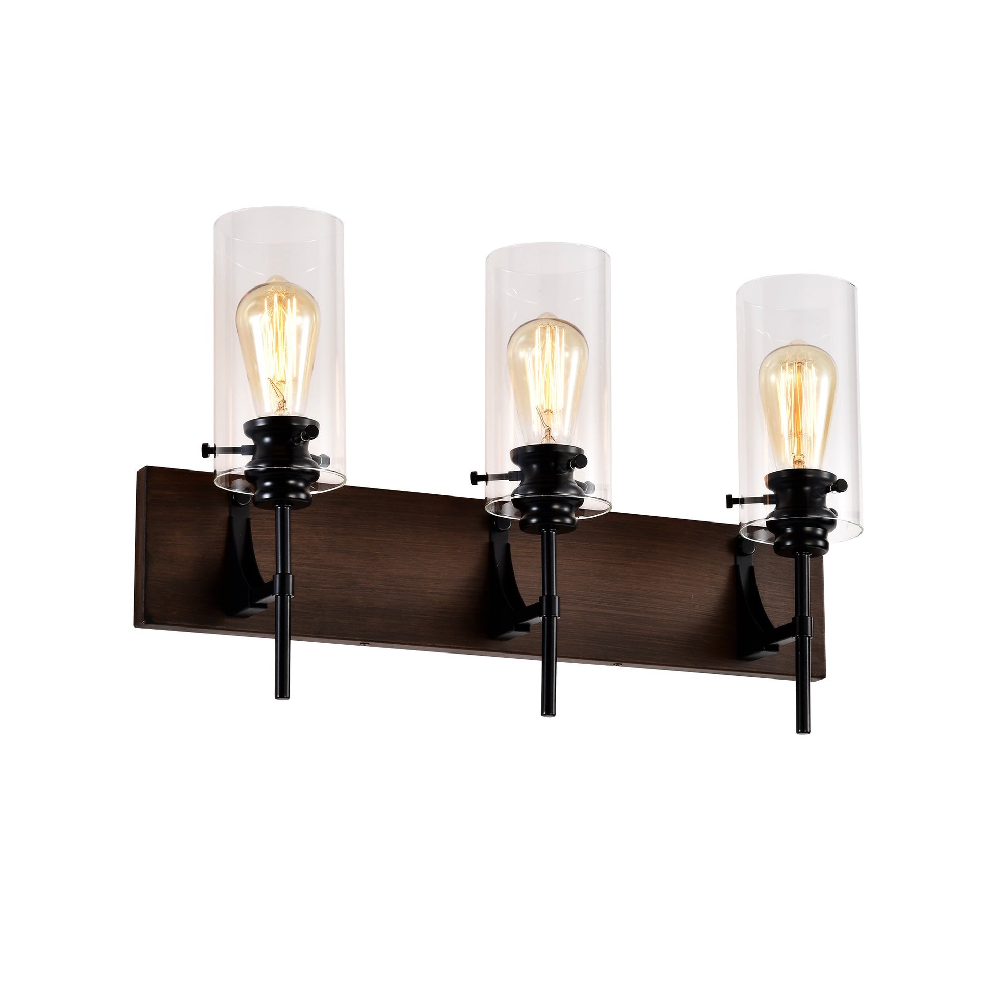 3-Light Matte Black Wood Color Bathroom Light Fixture Inkedjoy