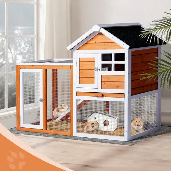 House Type With Running Ladder, Orange-red, Wooden Chicken Rabbit Cage My Store