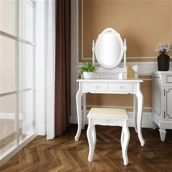 Four Drawer Single Mirror Dressing Table Set My Store